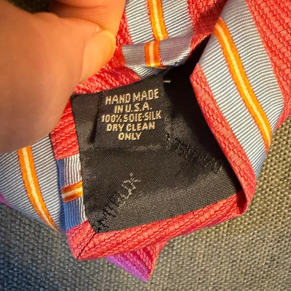 Daniel‎ Cremieux Mens Silk Necktie Red Blue Orange Striped Hand Made in USA Tie